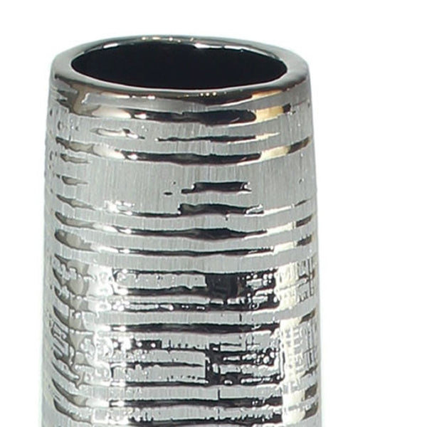 HomeRoots 40" Silver Striped Tapered Ceramic Floor Vase - Elegant Home Accent for Modern Décor & Floral Display 576735