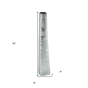 HomeRoots 40" Silver Striped Tapered Ceramic Floor Vase - Elegant Home Accent for Modern Décor & Floral Display 576735