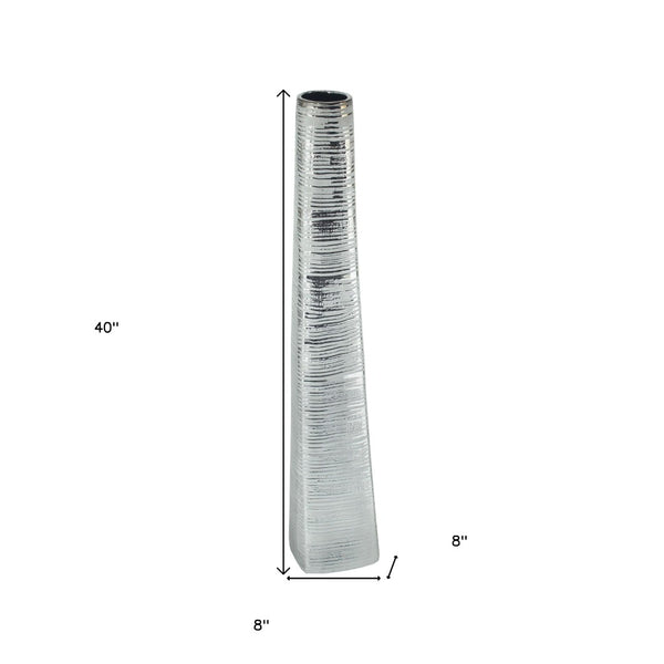 HomeRoots 40" Silver Striped Tapered Ceramic Floor Vase - Elegant Home Accent for Modern Décor & Floral Display 576735