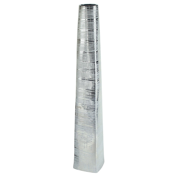 HomeRoots 48" Silver Striped Tapered Ceramic Floor Vase - Tall Decorative Piece for Home & Office Elegance 576736