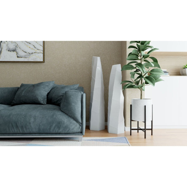 HomeRoots 40" Modern White Ceramic Floor Vase - Sculptural Geometric Design for Elegant Home Décor Accents 576737