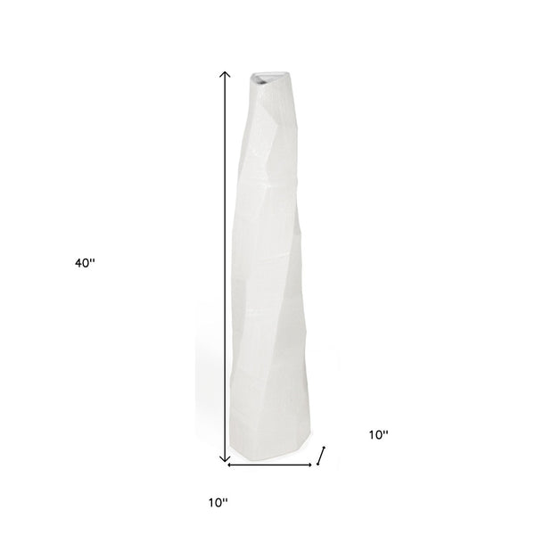 HomeRoots 40" Modern White Ceramic Floor Vase - Sculptural Geometric Design for Elegant Home Décor Accents 576737