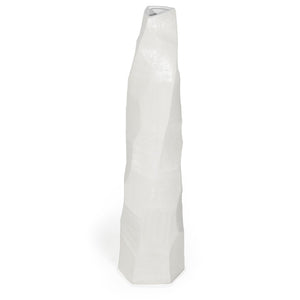 HomeRoots 47" White Faceted Ceramic Floor Vase - Stunning Modern Design for Elevating Any Space Decoratively 576738