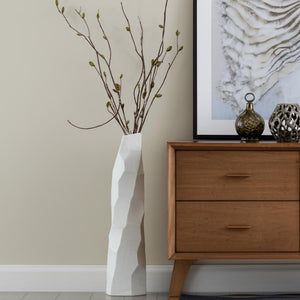 HomeRoots 47" White Faceted Ceramic Floor Vase - Stunning Modern Design for Elevating Any Space Decoratively 576738