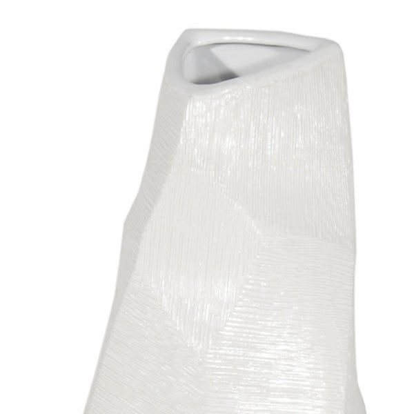 HomeRoots 47" White Faceted Ceramic Floor Vase - Stunning Modern Design for Elevating Any Space Decoratively 576738