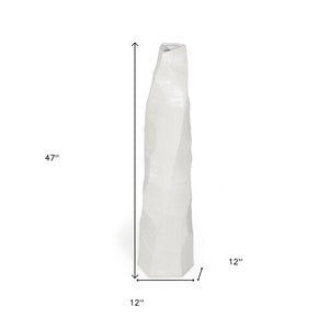HomeRoots 47" White Faceted Ceramic Floor Vase - Stunning Modern Design for Elevating Any Space Decoratively 576738