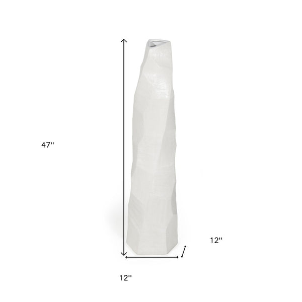 HomeRoots 47" White Faceted Ceramic Floor Vase - Stunning Modern Design for Elevating Any Space Decoratively 576738
