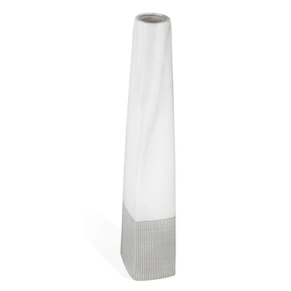 HomeRoots 32" White Faceted Geometric Ceramic Floor Vase - Modern Artisanal Design for Sophisticated Interiors 576739