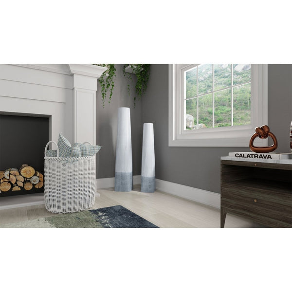 HomeRoots 32" White Faceted Geometric Ceramic Floor Vase - Modern Artisanal Design for Sophisticated Interiors 576739