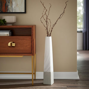 HomeRoots 32" White Faceted Geometric Ceramic Floor Vase - Modern Artisanal Design for Sophisticated Interiors 576739