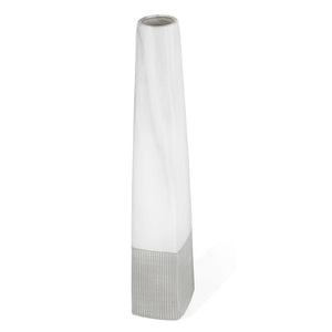 HomeRoots 32" White Faceted Geometric Ceramic Floor Vase - Modern Artisanal Design for Sophisticated Interiors 576739