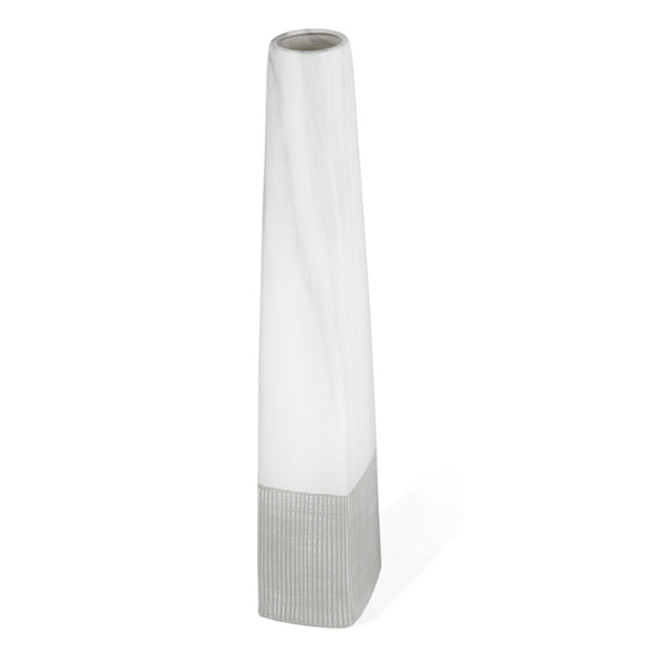 HomeRoots 32" White Faceted Geometric Ceramic Floor Vase - Modern Artisanal Design for Sophisticated Interiors 576739