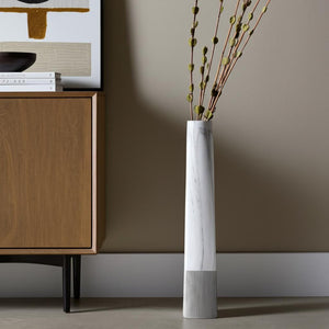 HomeRoots 40" White Faux Marble Tapered Ceramic Floor Vase – Elegant Home Accent for Modern Décor and Gifts 576740