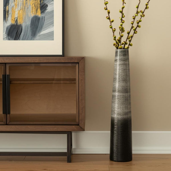 HomeRoots 39" Elegant Black and Gray Ombre Tapered Ceramic Floor Vase - Modern Rustic Home Decor Accent Piece 576741