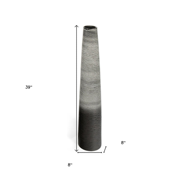 HomeRoots 39" Elegant Black and Gray Ombre Tapered Ceramic Floor Vase - Modern Rustic Home Decor Accent Piece 576741