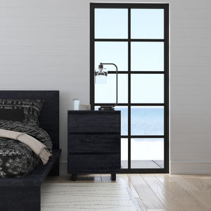 Butler Specialty Halmstad Elegant Wood Panel Nightstand With 3 Drawers For Stylish Bedroom Storage Solutions Black Mdf,Mindi Wood And Mindi Veneers 5767432-butler