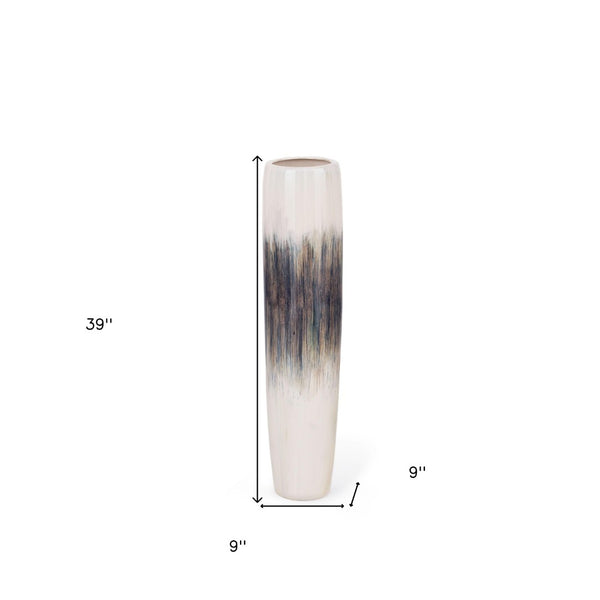 HomeRoots 39" Coastal-Inspired Tapered Ceramic Floor Vase with Abstract Glaze for Modern Home Decor 576743