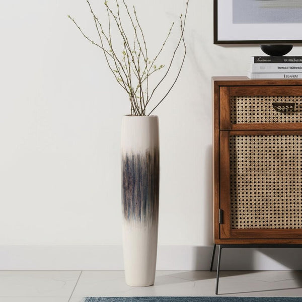 HomeRoots 39" Coastal-Inspired Tapered Ceramic Floor Vase with Abstract Glaze for Modern Home Decor 576743