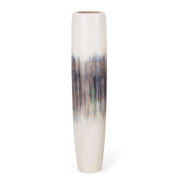HomeRoots 47" Elegant Abstract Tapered Ceramic Floor Vase - Cream, Blue & Brown for Coastal & Modern Decor 576744
