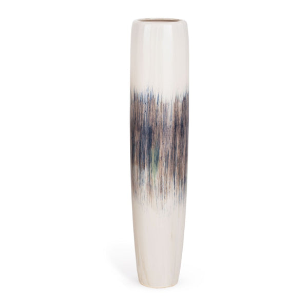 HomeRoots 47" Elegant Abstract Tapered Ceramic Floor Vase - Cream, Blue & Brown for Coastal & Modern Decor 576744