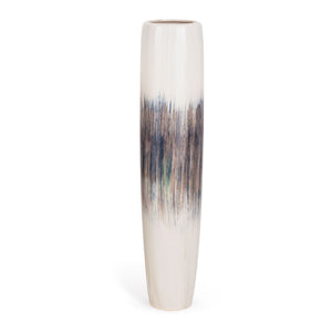 HomeRoots 47" Elegant Abstract Tapered Ceramic Floor Vase - Cream, Blue & Brown for Coastal & Modern Decor 576744