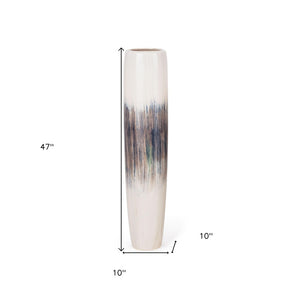 HomeRoots 47" Elegant Abstract Tapered Ceramic Floor Vase - Cream, Blue & Brown for Coastal & Modern Decor 576744