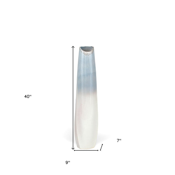 HomeRoots 40" Blue Ombre Ceramic Floor Vase - Coastal Home Accent for Chic Interiors & Floral Displays 576745