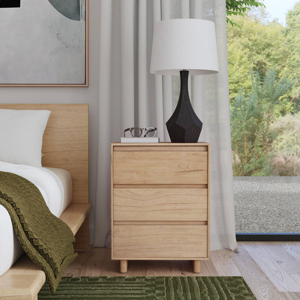 Butler Specialty Halmstad Elegant Wood Panel Nightstand With 3 Drawers For Stylish Bedroom Storage Solutions Light Brown Mdf,Mindi Wood And Mindi Veneers 5767488-butler