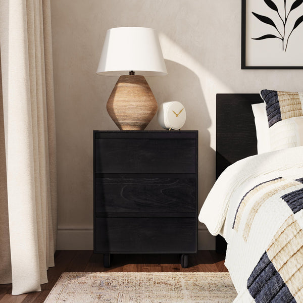 Butler Specialty Butler Halmstad 22” W Stylish Black Wood Nightstand With 3 Easy-pull Drawers For Minimalist Storage Black Mdf,Mindi Wood And Mindi Veneers 5767498-butler