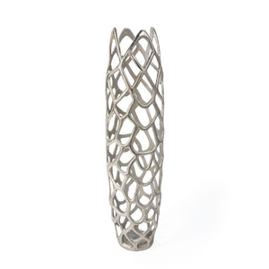 HomeRoots 30" Silver Abstract Pierced Floor Vase - Sculptural Cast Aluminum for Modern Interiors & Decor 576750