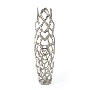 HomeRoots 30" Silver Abstract Pierced Floor Vase - Sculptural Cast Aluminum for Modern Interiors & Decor 576750