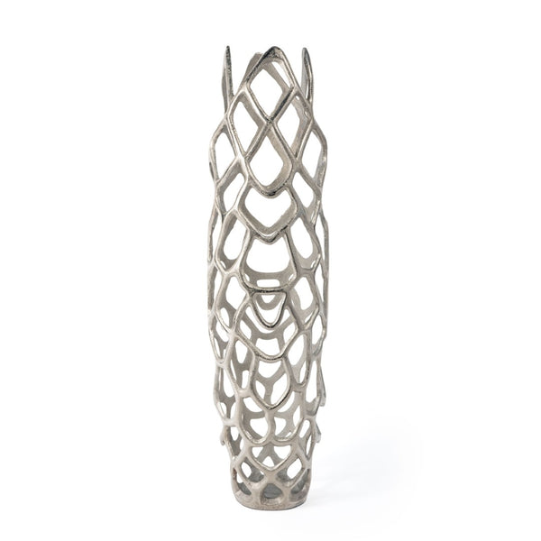 HomeRoots 30" Silver Abstract Pierced Floor Vase - Sculptural Cast Aluminum for Modern Interiors & Decor 576750