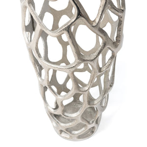 HomeRoots 30" Silver Abstract Pierced Floor Vase - Sculptural Cast Aluminum for Modern Interiors & Decor 576750