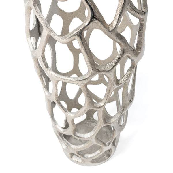 HomeRoots 30" Silver Abstract Pierced Floor Vase - Sculptural Cast Aluminum for Modern Interiors & Decor 576750