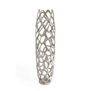 HomeRoots 30" Silver Abstract Pierced Floor Vase - Sculptural Cast Aluminum for Modern Interiors & Decor 576750