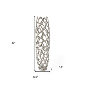 HomeRoots 30" Silver Abstract Pierced Floor Vase - Sculptural Cast Aluminum for Modern Interiors & Decor 576750