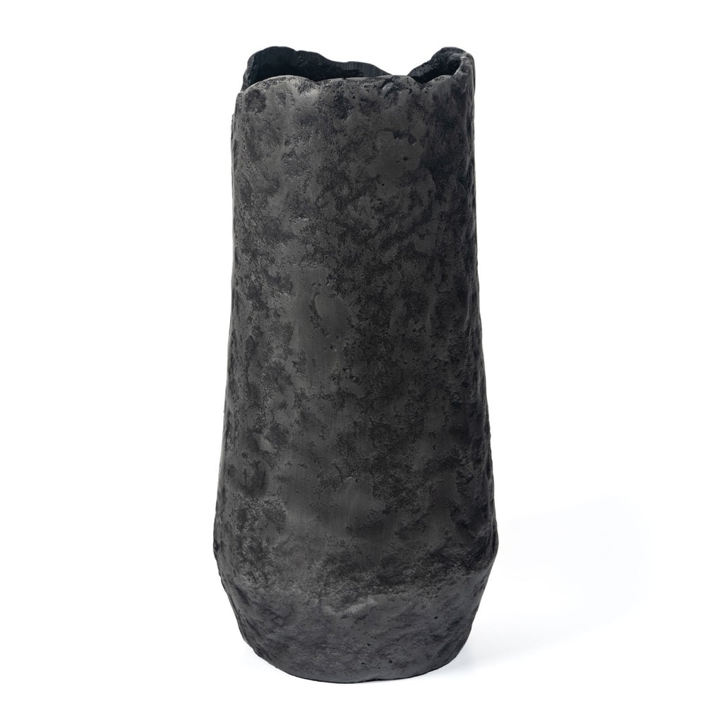 HomeRoots 14" Gray Hammered Cylinder Aluminum Table Vase - Modern Industrial Decor for Fresh Flowers & More 576752