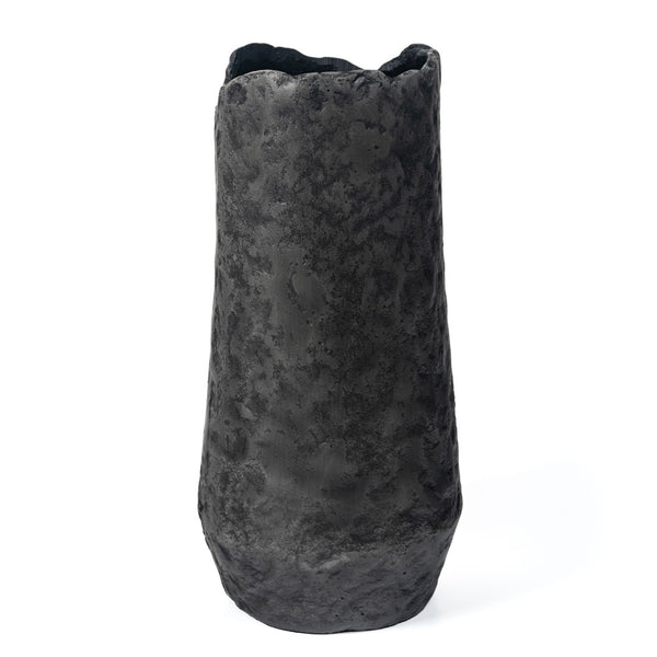 HomeRoots 14" Gray Hammered Cylinder Aluminum Table Vase - Modern Industrial Decor for Fresh Flowers & More 576752