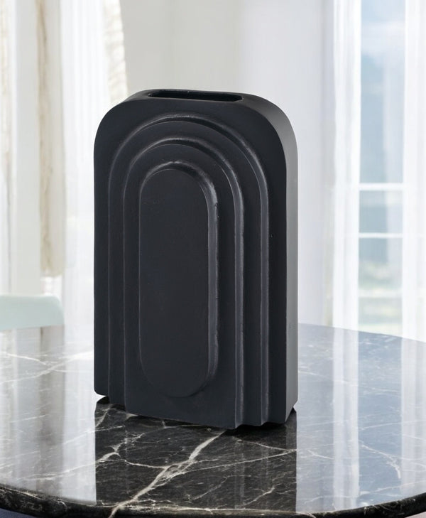 Homeroots 12" Black Geometric Aluminum Table Vase - Modern Home Decor Centerpiece For Flowers & Art Display  Aluminum 576759