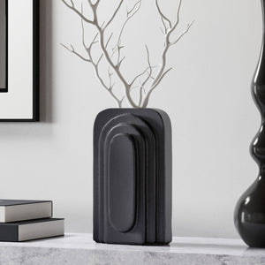 Homeroots 12" Black Geometric Aluminum Table Vase - Modern Home Decor Centerpiece For Flowers & Art Display  Aluminum 576759