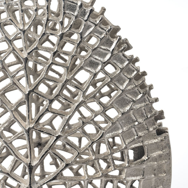 Homeroots 14" Silver Pierced Aluminum Table Vase - Modern Abstract Design For Chic Home Decor & Floral Arrangements  Aluminum 576760