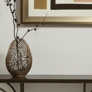 HomeRoots 18" Gold Abstract Oval Table Vase - Artisanal Aluminum Design for Modern Home Décor & Gifting 576761