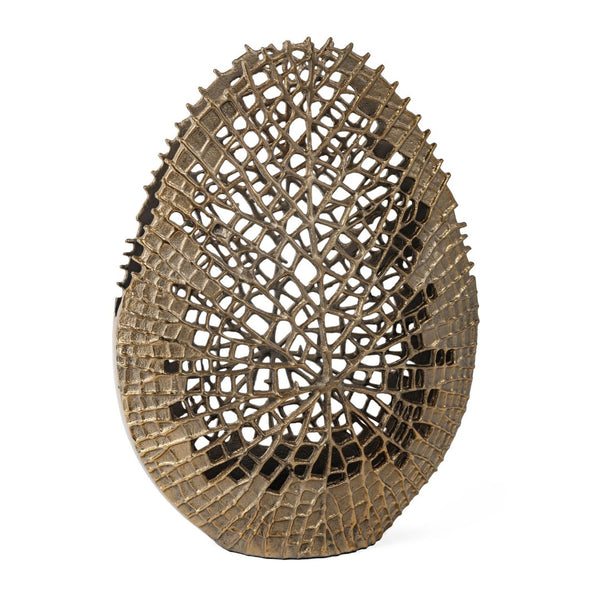 HomeRoots 18" Gold Abstract Oval Table Vase - Artisanal Aluminum Design for Modern Home Décor & Gifting 576761