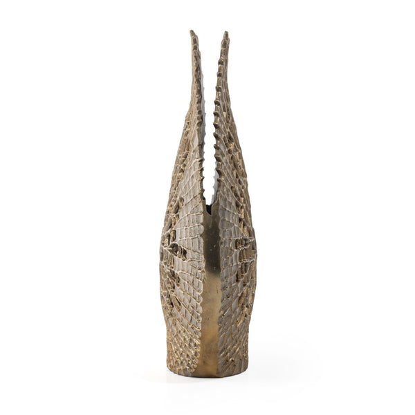 HomeRoots 18" Gold Abstract Oval Table Vase - Artisanal Aluminum Design for Modern Home Décor & Gifting 576761