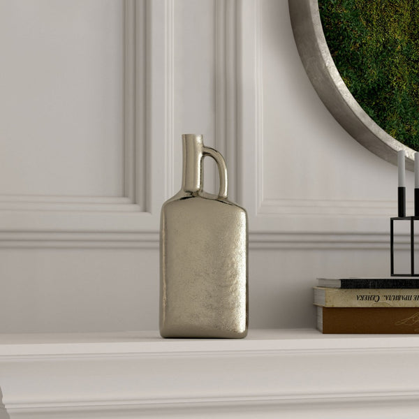 Homeroots 14" Silver Aluminum Jug Table Vase - Elegant Distressed Design For Stylish Home Decor & Centerpiece  Aluminum 576763