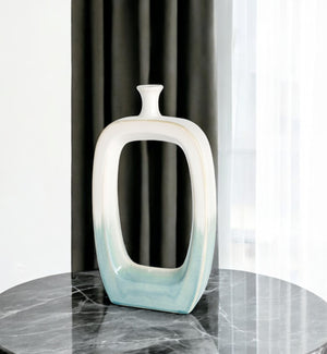 Homeroots 18" Aqua And White Ombre Ceramic Table Vase - Elegant Modern Accent For Home Decor & Flowers  Ceramic 576765