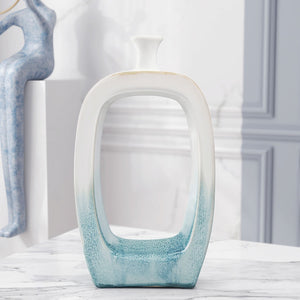 Homeroots 18" Aqua And White Ombre Ceramic Table Vase - Elegant Modern Accent For Home Decor & Flowers  Ceramic 576765