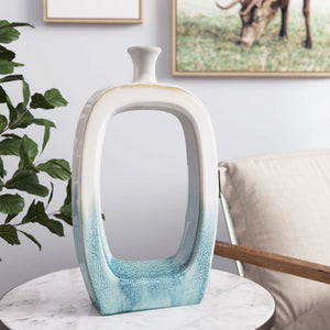 Homeroots 18" Aqua And White Ombre Ceramic Table Vase - Elegant Modern Accent For Home Decor & Flowers  Ceramic 576765