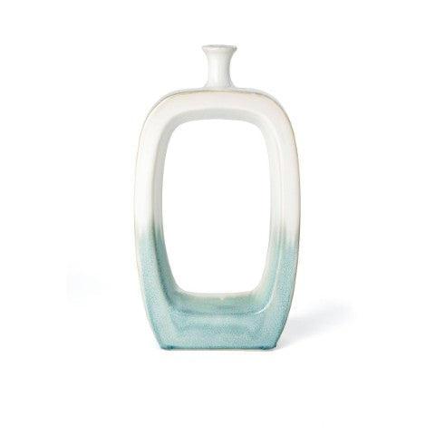 Homeroots 18" Aqua And White Ombre Ceramic Table Vase - Elegant Modern Accent For Home Decor & Flowers  Ceramic 576765