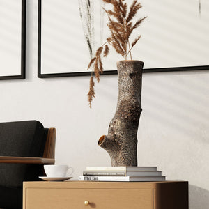 Homeroots 14" Striking Brown Faux Bois Cylinder Vase – Unique Polyresin Decor For Modern Home Style!  Polyresin 576772
